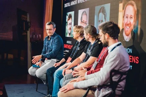 Alexander Morari moderating the Digital Armor cybersecurity panel at Engaged Investments 2024 in Prague.