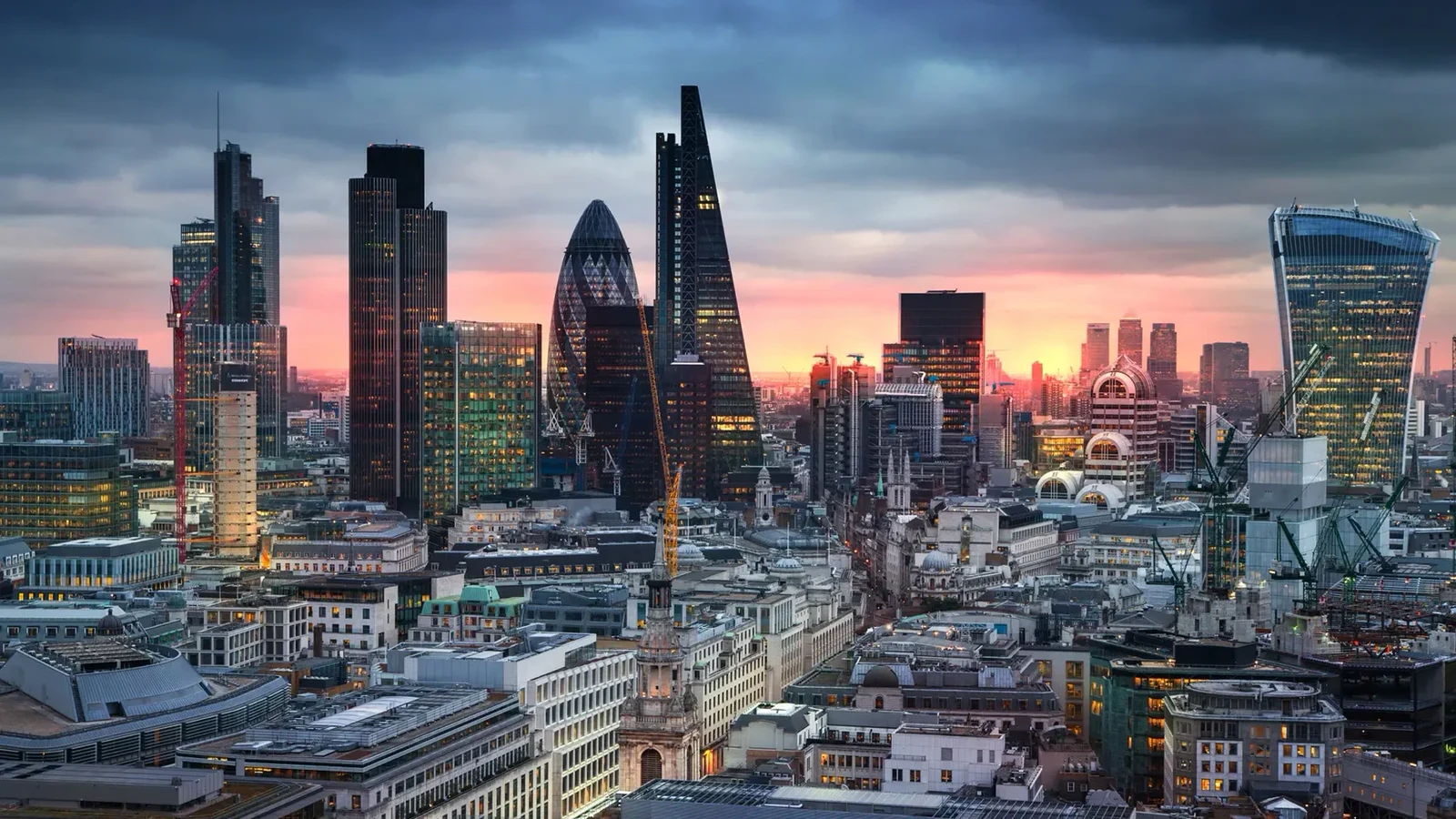 The City of London tower cluster at dusk
