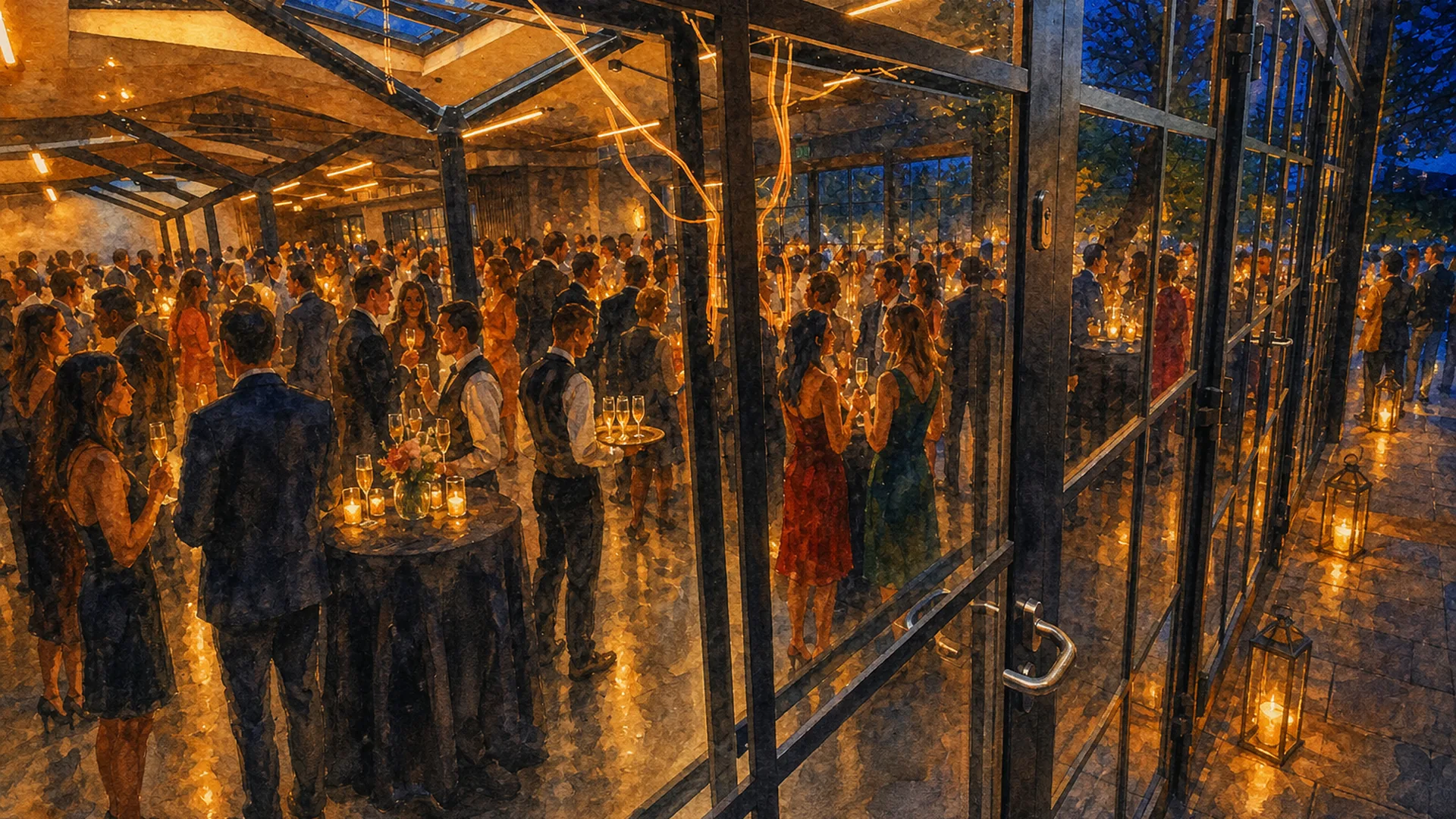 B'Fort pavilion at evening, watercolor of historic fort architecture