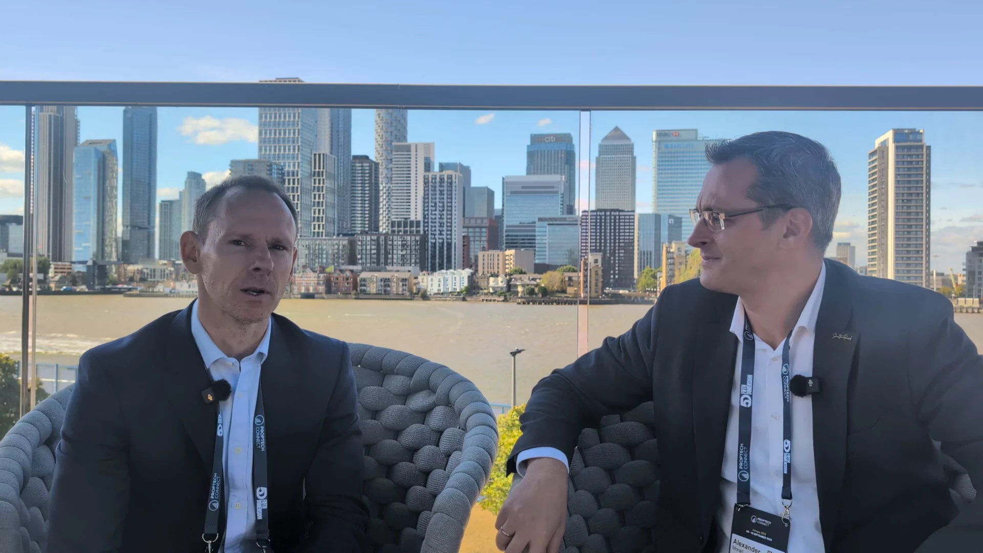 Tom Walker of Schroders speaking to camera during an interview at PropTech Connect Europe 2026 in London.